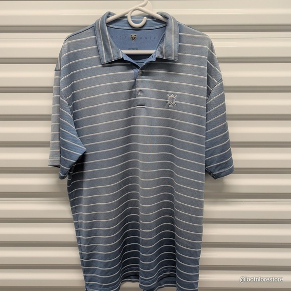 Nike Golf Mens Dri-Fit Polo Shirt Blue White Striped Size XL Short Sleeve Crest — photo 2